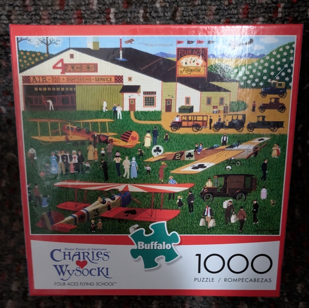 NIB CHARLES WYSOCKI "FOUR ACES FLYING SCHOOL" 1000 PC BUFFALO PUZZLE NICE